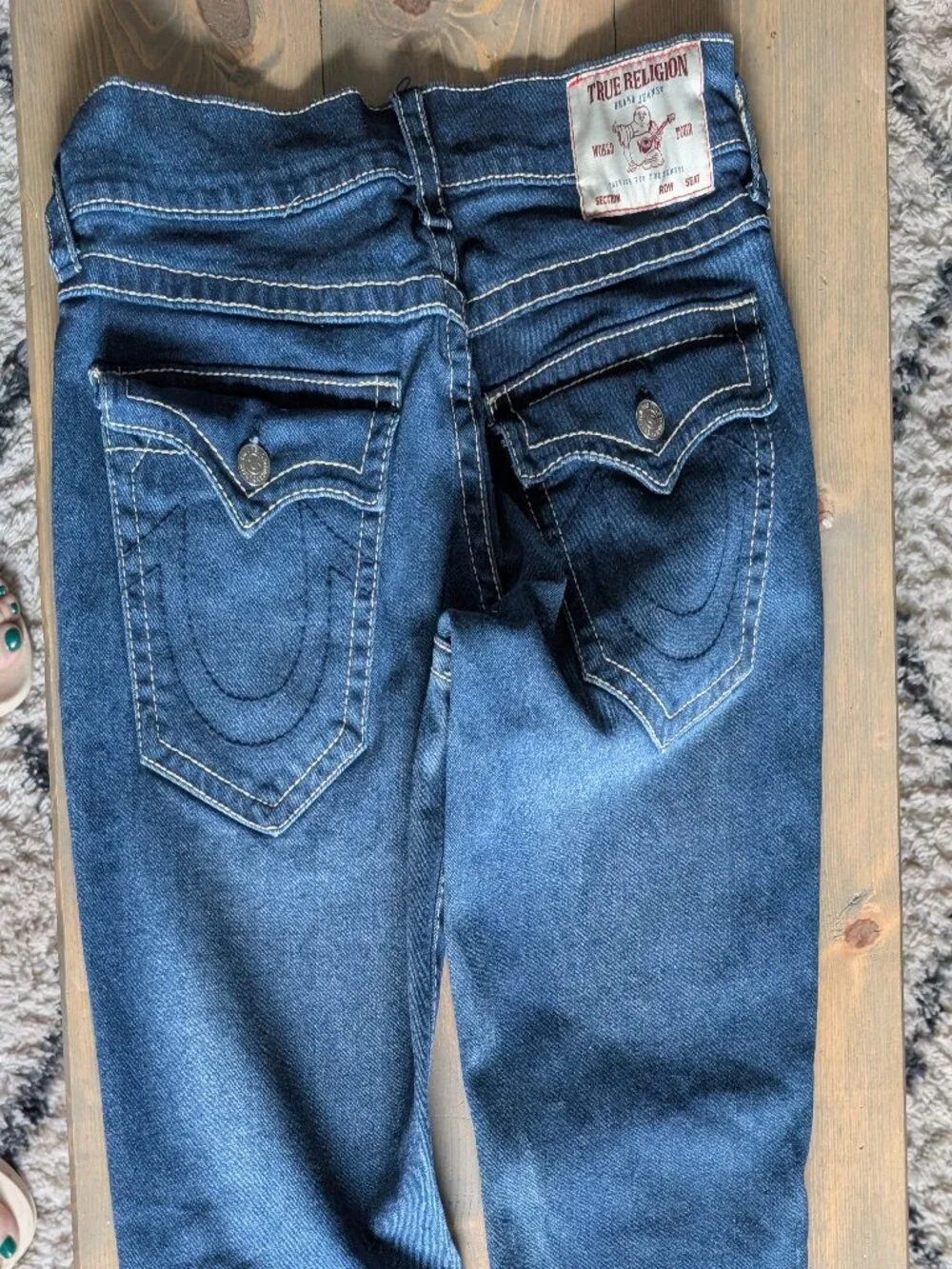 True Religion Geno Flap Big T Jeans Mens 32 Blue Relaxed Slim Designer Denim